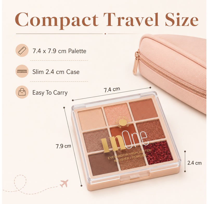 Me Now All in One Makeup Palette, 9 Color Eyeshadow with Highlighter Blusher Powder, Compact Travel Face Kit, Warm Nude Matte Shimmer Glitter Shades, Shade (02) - Image 5