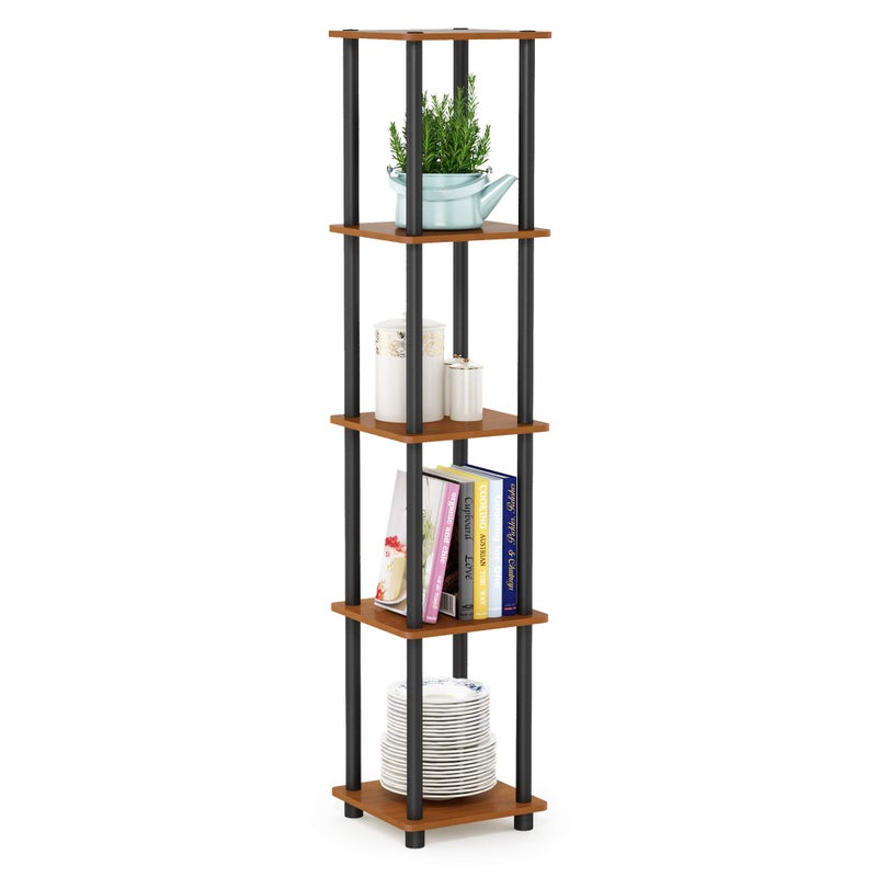 FURINNO TurnNTube 5Tier Corner Square Rack Display Shelf Round Light CherryBlack