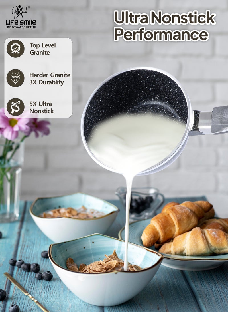 Life Smile 7-Piece Nonstick Granite Cookware Set – Premium Cookwares, Pots and Pans with Lids | Includes 24cm Soup Pot (4.1L), 24cm Frying Pan (1.6L), 16cm Sauce Pan (1.3L) & 1pc Skimmer Tool - Image 5