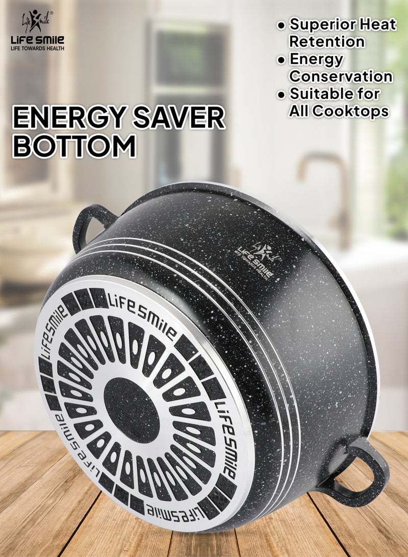 Life Smile 7-Piece Nonstick Granite Cookware Set – Premium Cookwares, Pots and Pans with Lids | Includes 24cm Soup Pot (4.1L), 24cm Frying Pan (1.6L), 16cm Sauce Pan (1.3L) & 1pc Skimmer Tool - Image 2