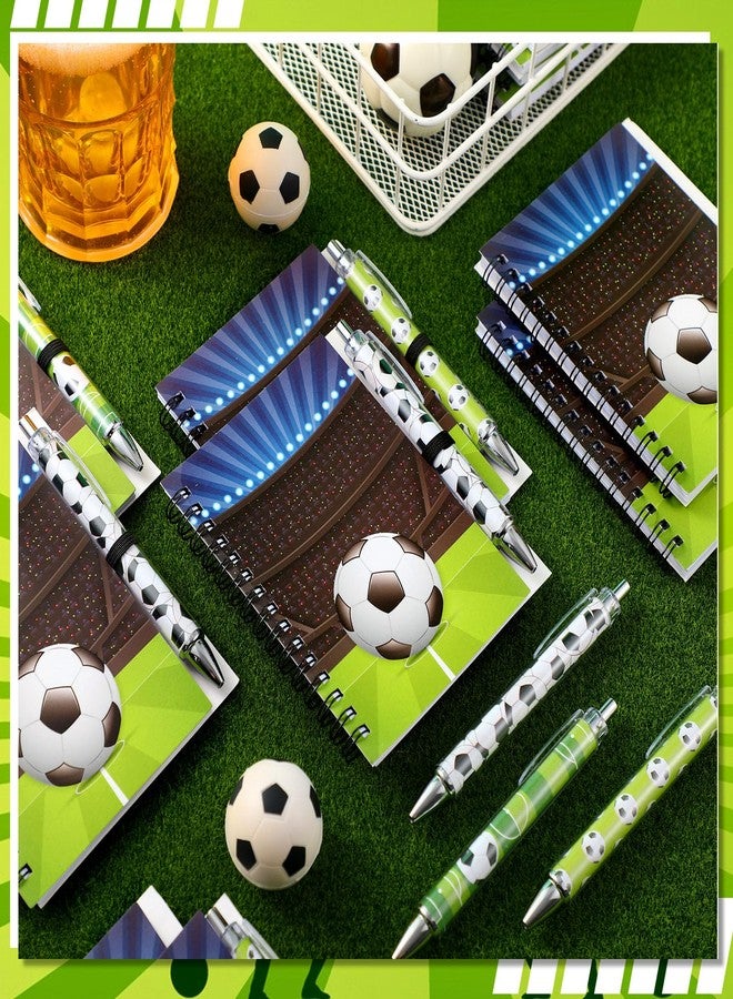 Resurhang 24 Pcs 12 Sets Soccer Party Favors Birthday Supplies School Stationery Bulk 5.5 x 4.3'' Soccer Spiral Notebook Ballpoint Pens for Coaching Supplies Coach Gift Team Party Players Sports Lover - Image 2