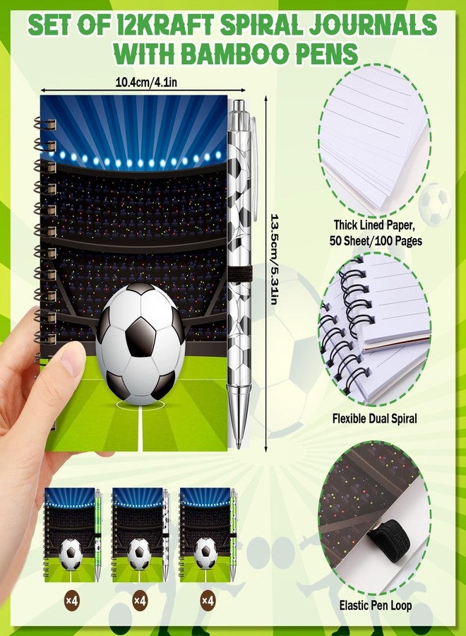 Resurhang 24 Pcs 12 Sets Soccer Party Favors Birthday Supplies School Stationery Bulk 5.5 x 4.3'' Soccer Spiral Notebook Ballpoint Pens for Coaching Supplies Coach Gift Team Party Players Sports Lover - Image 3