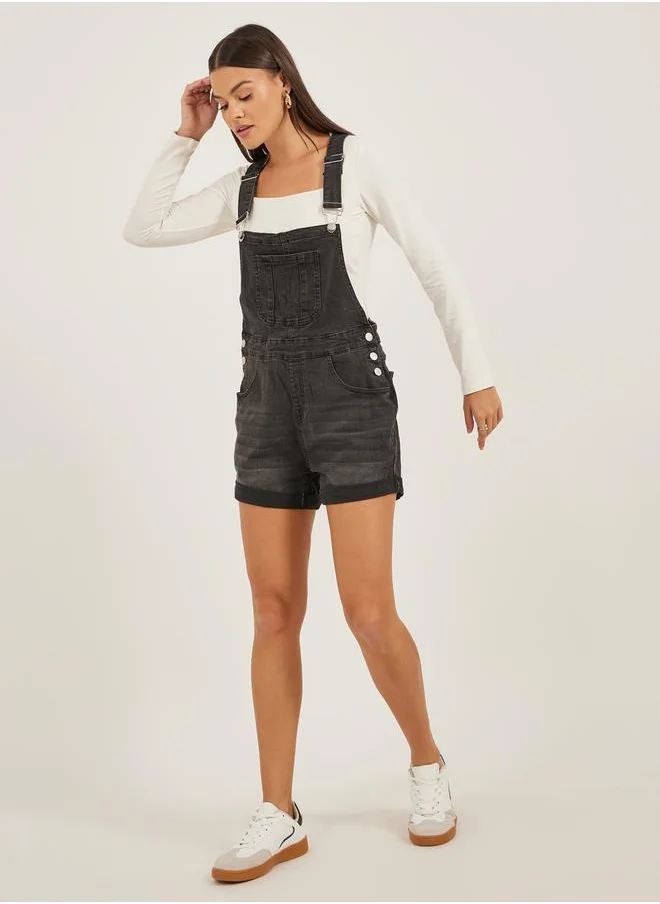 Styli Denim Front Pocket Short Dungaree Romper