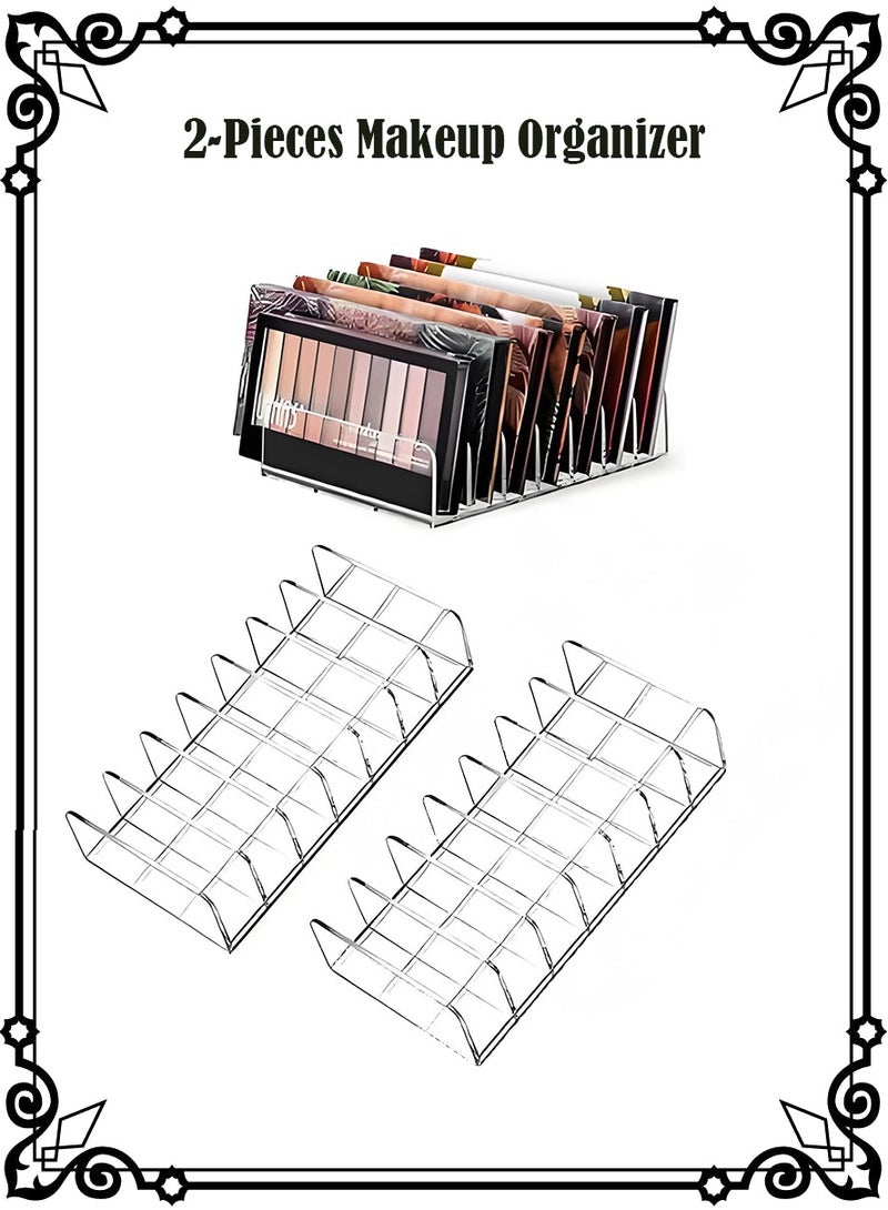 2-Pieces Makeup Organizer, Eyeshadow Storage Holder, Acrylic Cosmetic Organizer for Bathroom Countertops, Cabinets, 7 Sections (Clear) - Image 1