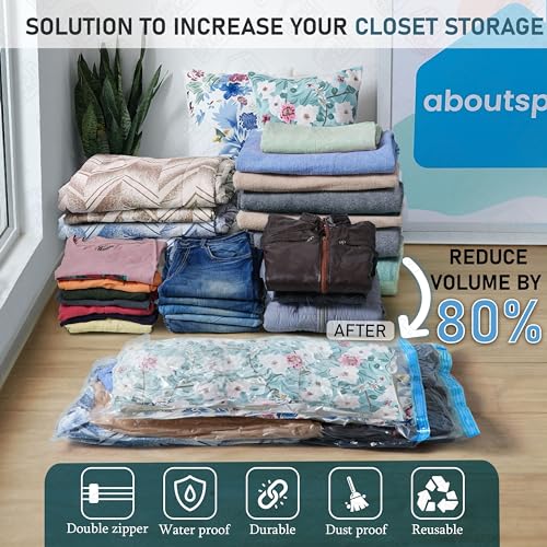 ABOUT SPACE Vacuum Compression Bags (10 Pack) with Hand Pump | 2-XJumbo/2Jumbo/2L/2M/2S Zip Seal Storage Bags | Heavy-Duty Airtight Reusable Space Saver Luggage Organizer-Blue- Polyamide Polyethylene - Image 2