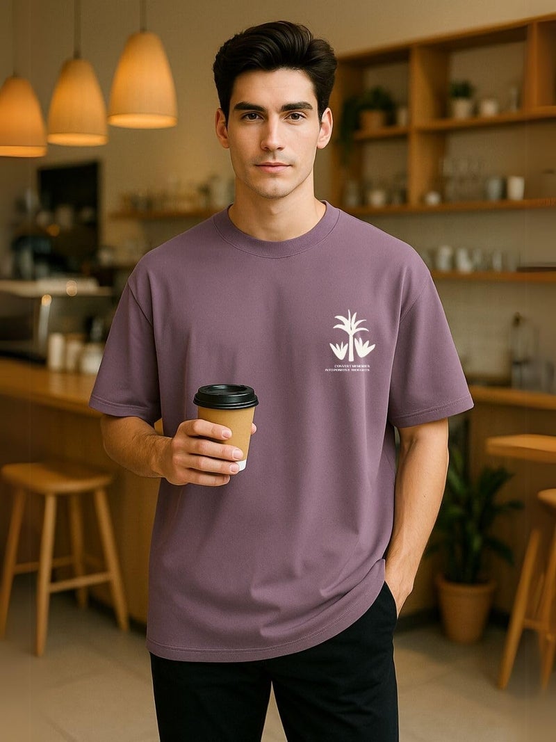 NOBERO Men Cotton Graphic Print Oversized Fit T-Shirt (1M-Twrt-C0910-Og_Grape Nectar - Image 3