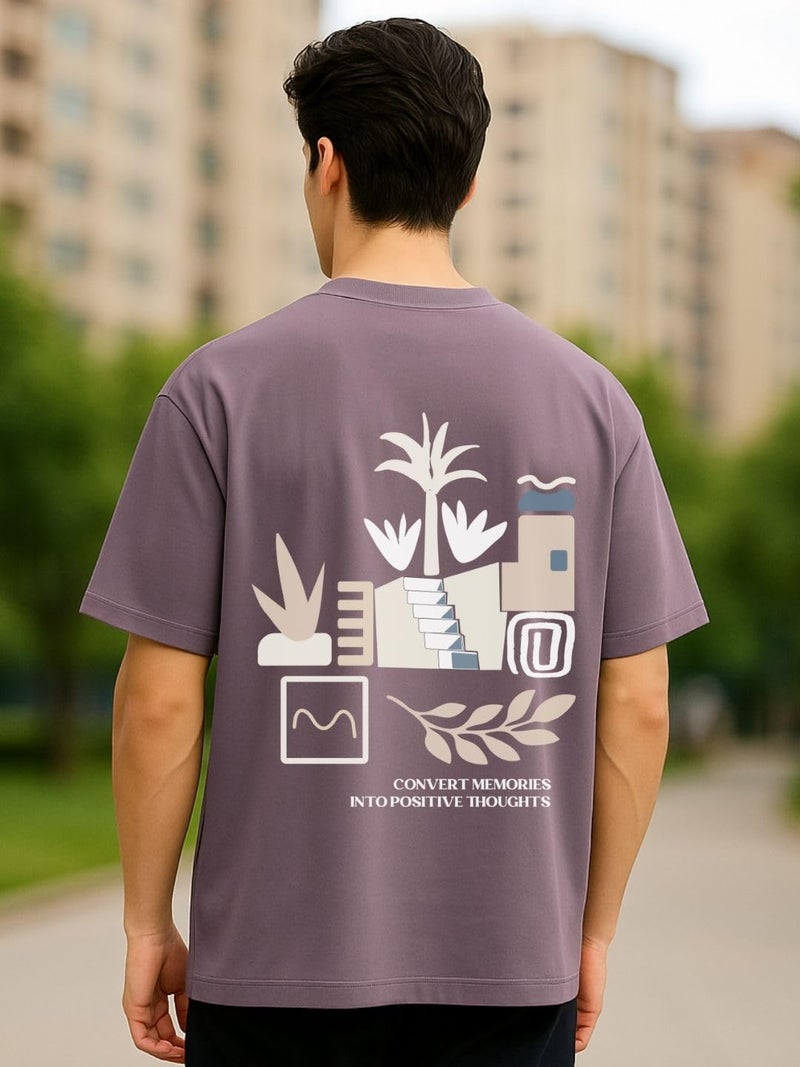 NOBERO Men Cotton Graphic Print Oversized Fit T-Shirt (1M-Twrt-C0910-Og_Grape Nectar - Image 2