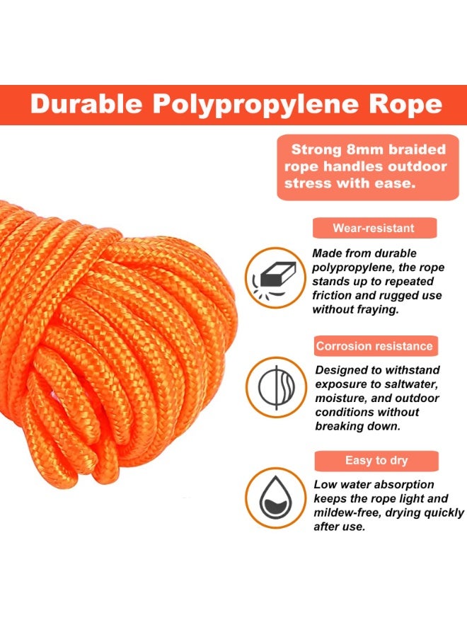 10 m Floating Rope Anchor Mooring Rope Multifunction Rope 6 mm Kayak Canoe Tow Throw Line with Aluminum D-ring Locking Carabiner for Boat Camping Hiking Awning Tent Canopy - Image 4