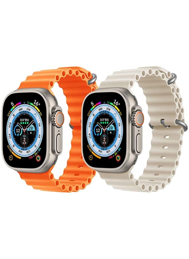 vesus - Silicone Ocean Band Strap Orange Silicone Ocean Band Strap Pearl White Set of 2 for Apple Watch Ultra 8 49mm - Image 1