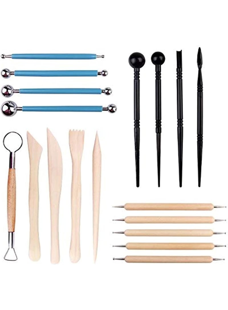 U-HOOME 18PCS Clay Pottery Modeling Dotting Set Carving Tools Rock Painting Kit for Sculpture Pottery Mandala Rock Art Embossing Pattern