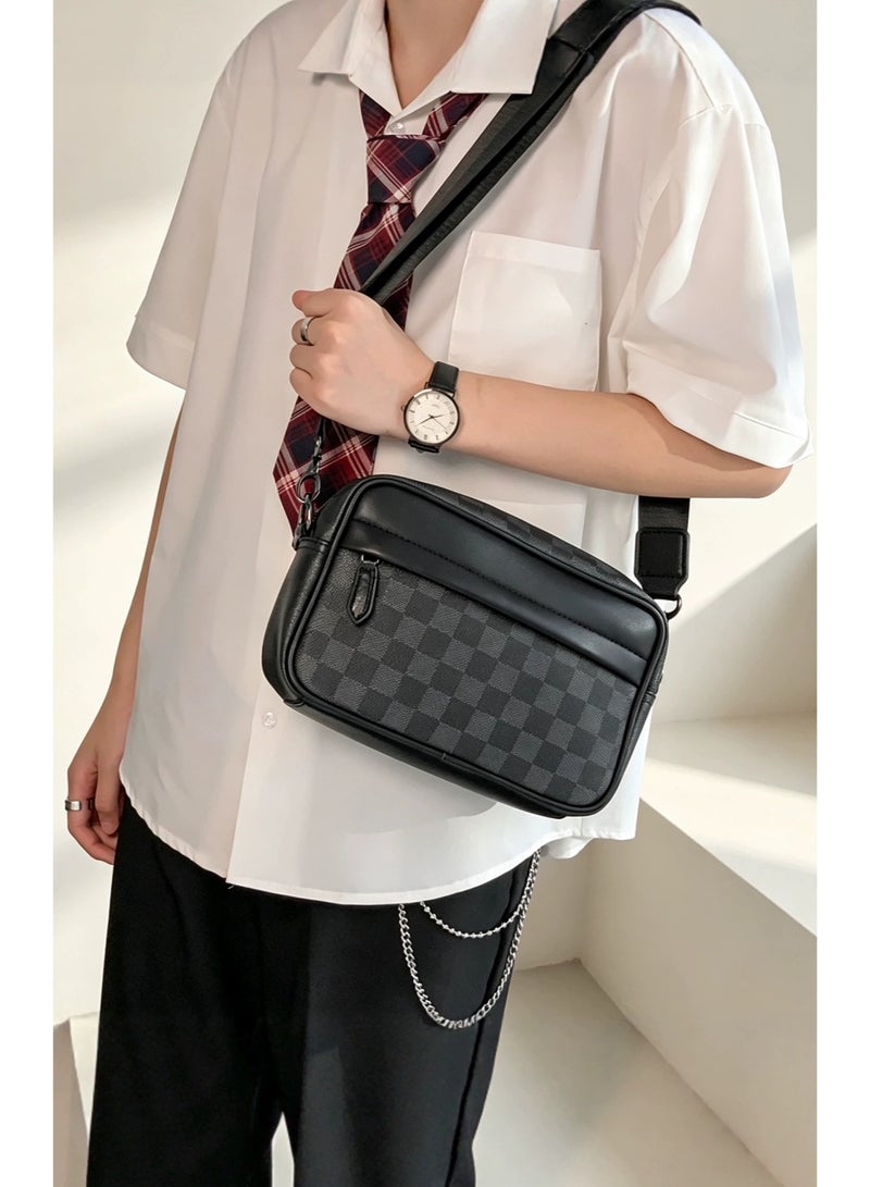 Casual Checkered Crossbody Bag Unisex Shoulder Bag Daily Travel Messenger Bag Fashionable Lightweight Bag Gift for Men Women - Image 5