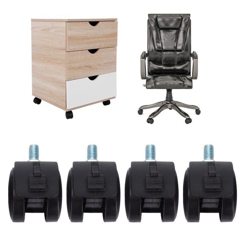 4Pcs PU Casters with Brake 1.5in Universal Wheel for Cabinet Bookshelf Trolley Black - Image 4