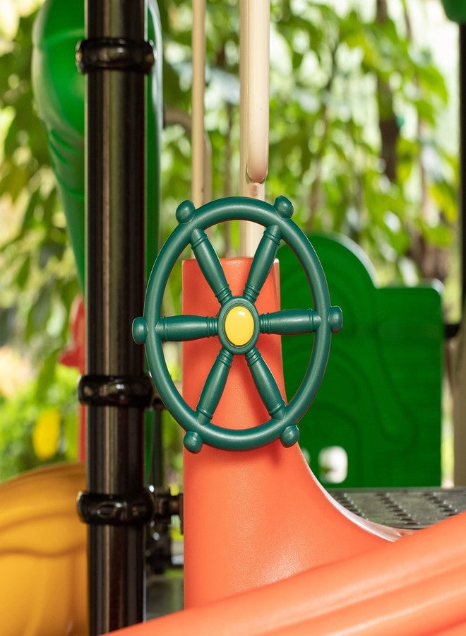 PLAYBERG Green and Yellow Outdoor Playground Captain Pirate Ship Wheel, Plastic Playground Swing Set Accessories Steering Wheel - Image 2
