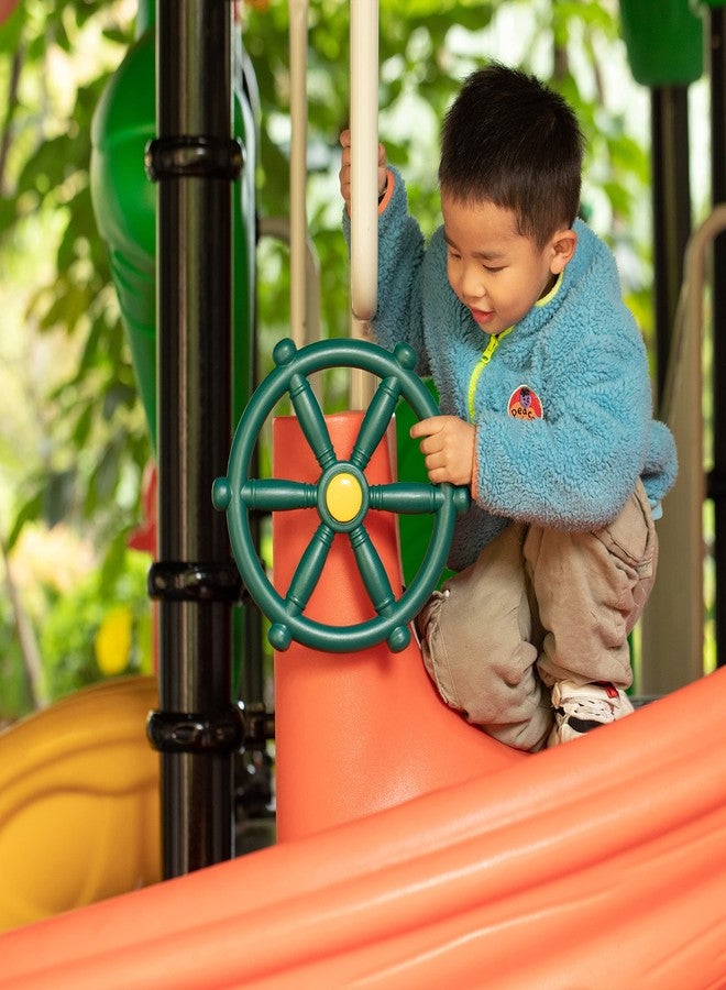 PLAYBERG Green and Yellow Outdoor Playground Captain Pirate Ship Wheel, Plastic Playground Swing Set Accessories Steering Wheel - Image 3