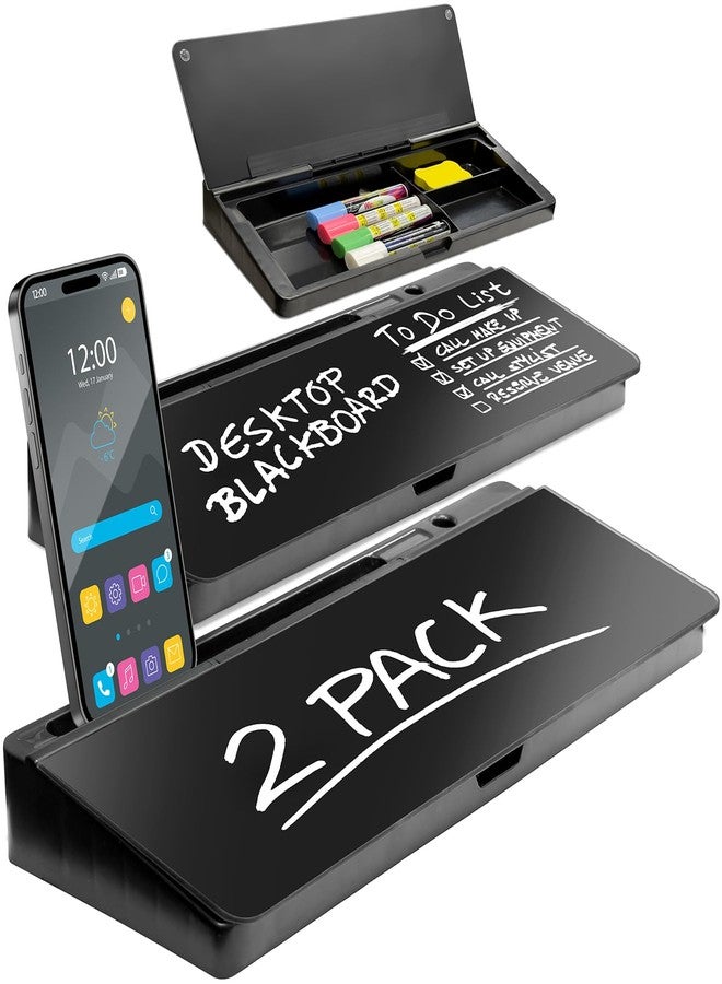 Shop Square Desktop Whiteboard - Glass Dry Erase White Board - Desk Computer Buddy – Home Office & Studying Essentials - with Phone & Tablet Slot, Storage - Includes 4 Markers, 1 Eraser, Black (2 Pack) - Image 1