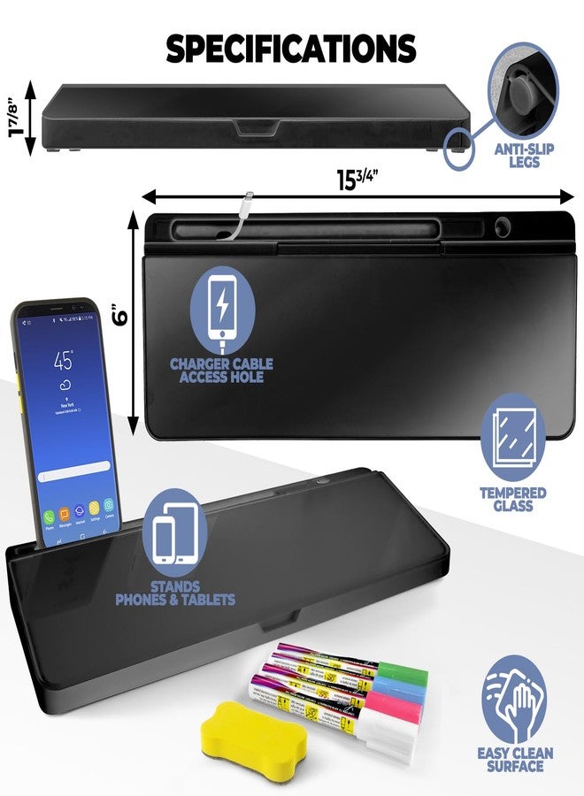 Shop Square Desktop Whiteboard - Glass Dry Erase White Board - Desk Computer Buddy – Home Office & Studying Essentials - with Phone & Tablet Slot, Storage - Includes 4 Markers, 1 Eraser, Black (2 Pack) - Image 2