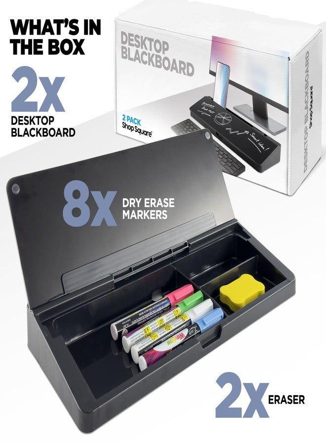 Shop Square Desktop Whiteboard - Glass Dry Erase White Board - Desk Computer Buddy – Home Office & Studying Essentials - with Phone & Tablet Slot, Storage - Includes 4 Markers, 1 Eraser, Black (2 Pack) - Image 3