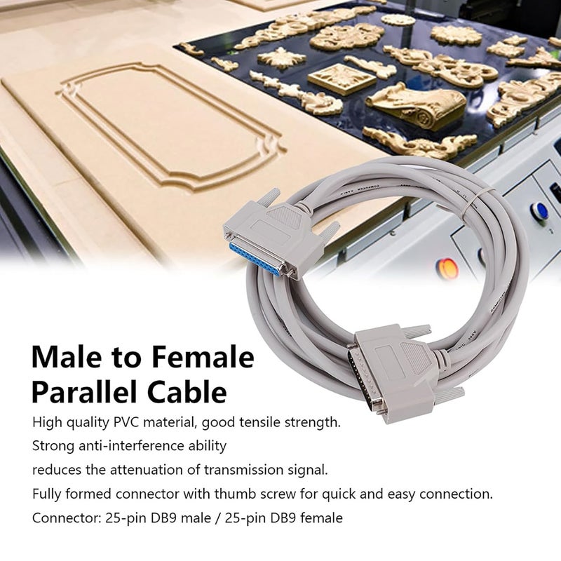 Printer Extension Cable, 25 Pin DB9 Male to Female Parallel Extension Cable, Male Female Extented Cables for Mach3 Engraving Machine - Image 2