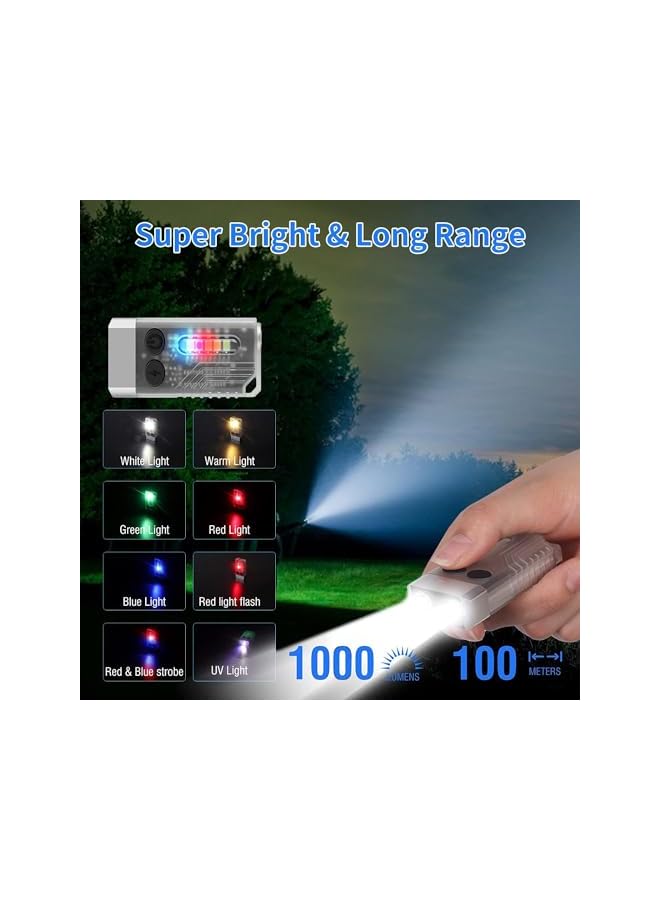 promass Small Powerful Flashlight with 365nm UV Black Light - Super Bright 1000 LM, USB C Rechargeable LED Keychain Flash Light with COB Side Light, Magnet Buzzer- 12 Modes, IPX4 Pocket Flashlight - Image 3