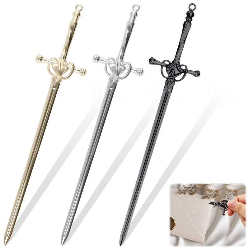 LUSTRIB 3-Pack Stainless Steel Letter Openers, Multi-Color Mail Opener Tool & Envelope Slitter Set with Ergonomic Handle, Envelope Opener for Home and Office Use (Gold, Silver, Black) - Image 1