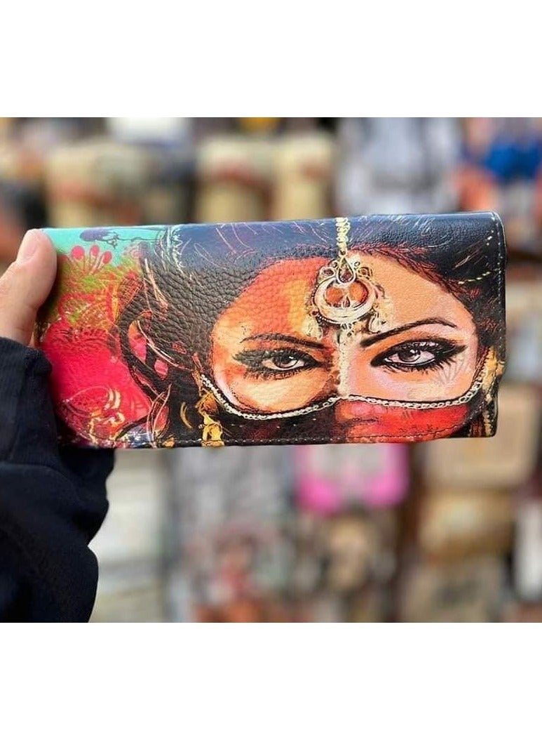 بوك و محفظة حريمي مقاس 20*10 سم جلد برونزي للنساء للنقود والكروت والموبايل بأشكال فرعونية تصميم رقم 29