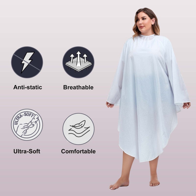 PERFEHAIR Professional Salon Client Nylon Hair Cutting Cape Gown, Barber Haircut Cape with Sleeves - White - Image 3