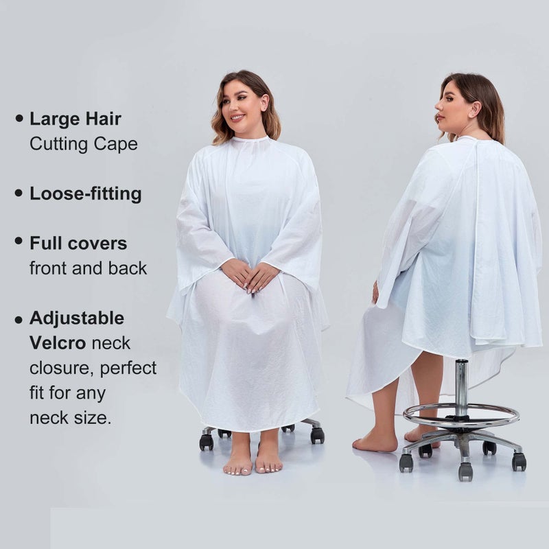PERFEHAIR Professional Salon Client Nylon Hair Cutting Cape Gown, Barber Haircut Cape with Sleeves - White - Image 2