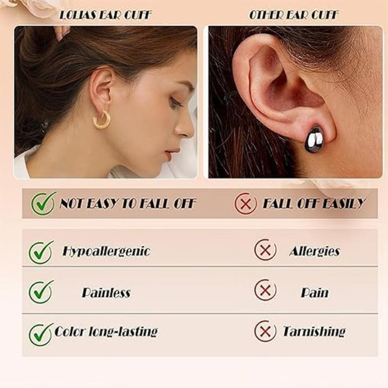 Gold Clip-On Hoop Earrings Set Trendy Chunky Twisted Rope Hoops, Adjustable Non-Pierced Earrings for Women, Fashion Jewelry in Rose, White and Yellow Gold, Fake Clip Eardrop 5 Pairs - Image 5