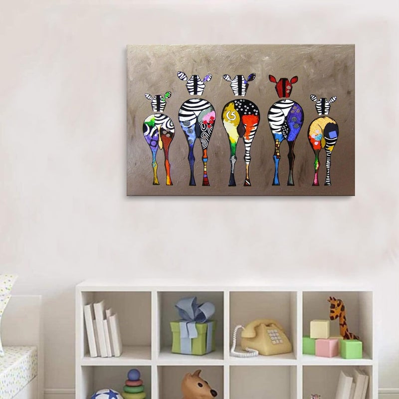 AKOTAC Funny Zebra Butt Bathroom Wall Art Colorful Cute Animals Bedroom Posters Canvas Painting Wall Decor Picture Prints Artwork for Kids Room Nursery Living Room Home Decoration Framed - Image 5