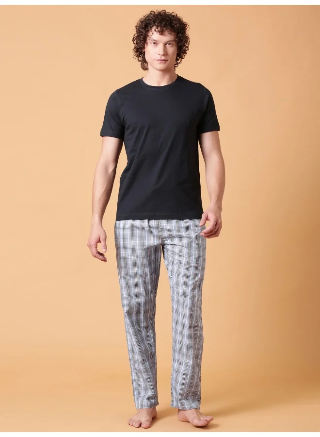 Joven Light Blue Checked Cotton Lounge Pant for Men  | Best Price UAE