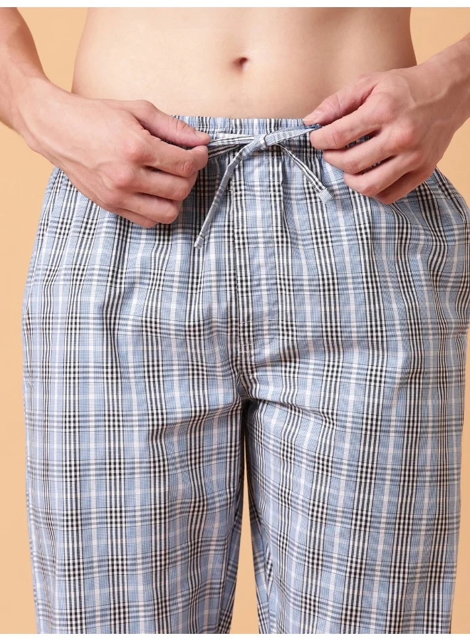 Joven Light Blue Checked Cotton Lounge Pant for Men  | Best Price UAE