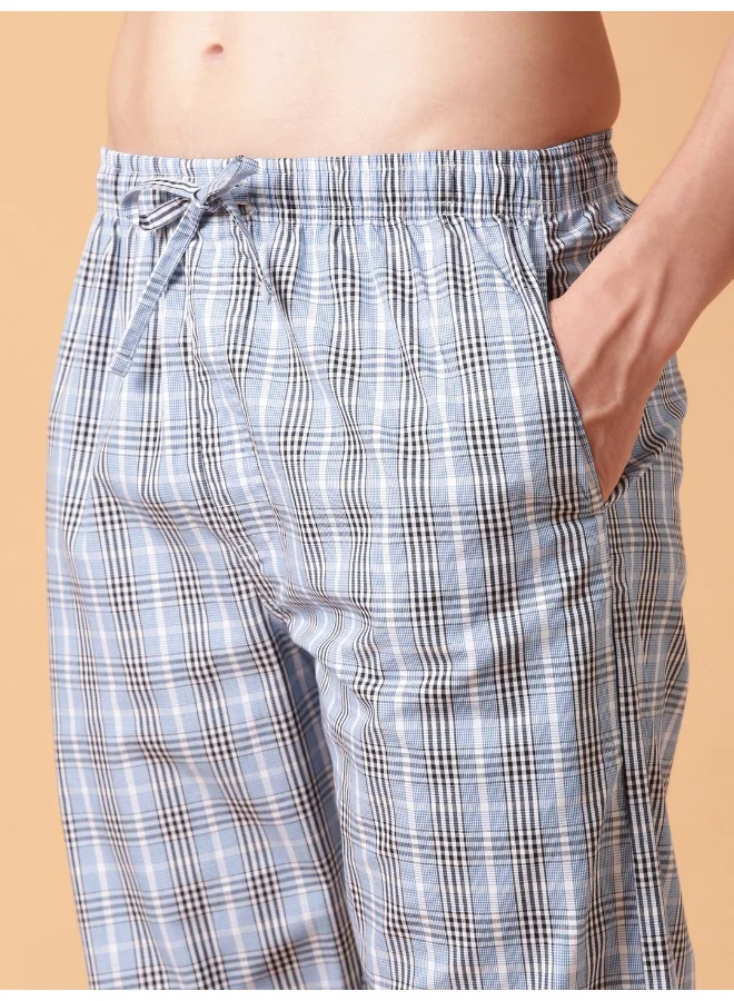 Joven Light Blue Checked Cotton Lounge Pant for Men  | Best Price UAE