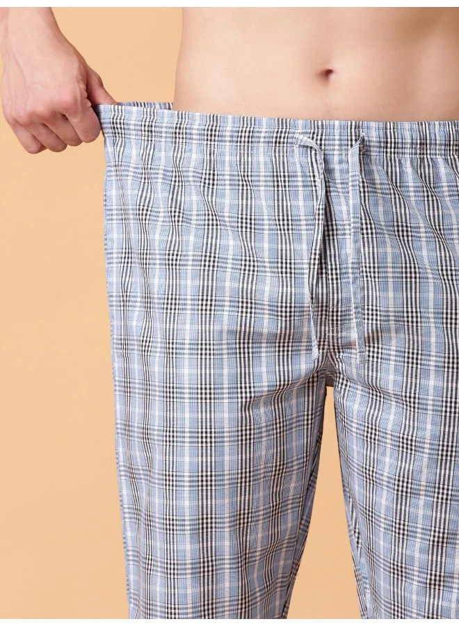 Joven Light Blue Checked Cotton Lounge Pant for Men  | Best Price UAE