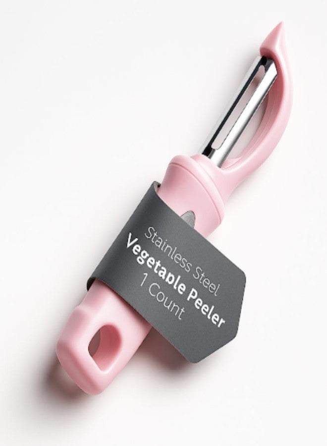 ريستورنت وير مقشرة خضراوات مريحة من ريستورانت وير، مقاس 7.5 بوصة، مقشرة بطاطس متينة - شفرة دوارة حادة، مقبض مناسب للاستخدام باليدين، مقشرة خضراوات من الفولاذ المقاوم للصدأ الوردي، مزودة بمزيل مدمج للعيوب. - Image 1