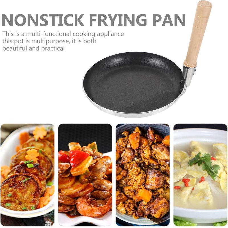 Mini Nonstick Egg Frying Pan Aluminum Skillet with Heat-resistant Wood Handle for Breakfast Cooking Portable and Lightweight Japanese Style Practical Pan for Eggs and Meals - Image 3