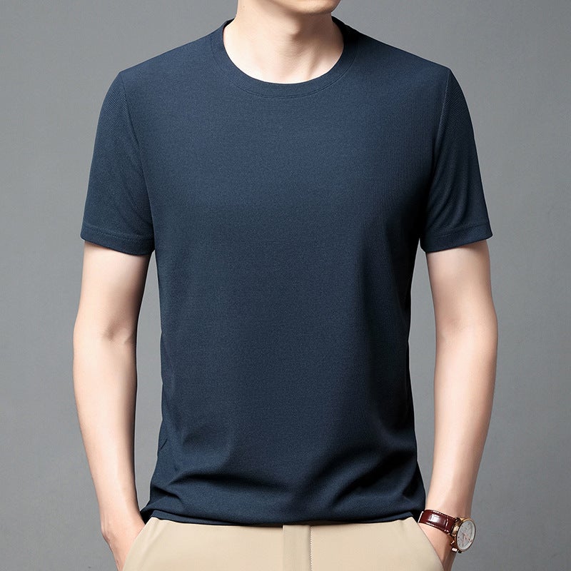 Waffle Short-Sleeved T-Shirt Men'S 2023 Casual Round Neck Thin Breathable Solid Color T-Shirt Base Shirt - Image 1