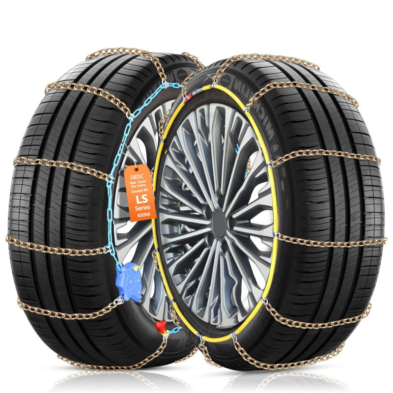DEDC Auto Lock Snow Tire Chains,50s Quick Easy,Enhanced Manganese Steel Alloy,Endurance Life 650 Mi,Icy Snowy Road Tire Traction for Car and SUV 225 235 245 255 275 Set of 2 (LS1520) - Image 1