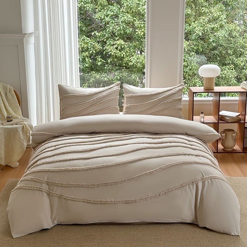 3pcs Set (1pc Duvet Cover And 2pcs Pillowcases, No Core), 3D Plush Line Design Aesthetic Duvet Cover Set, Soft And Comfortable Bedding, Suitable for Women, Men, And Friends As a Home Gift, Multiple Sizes And Colors, All Seasons - Image 1