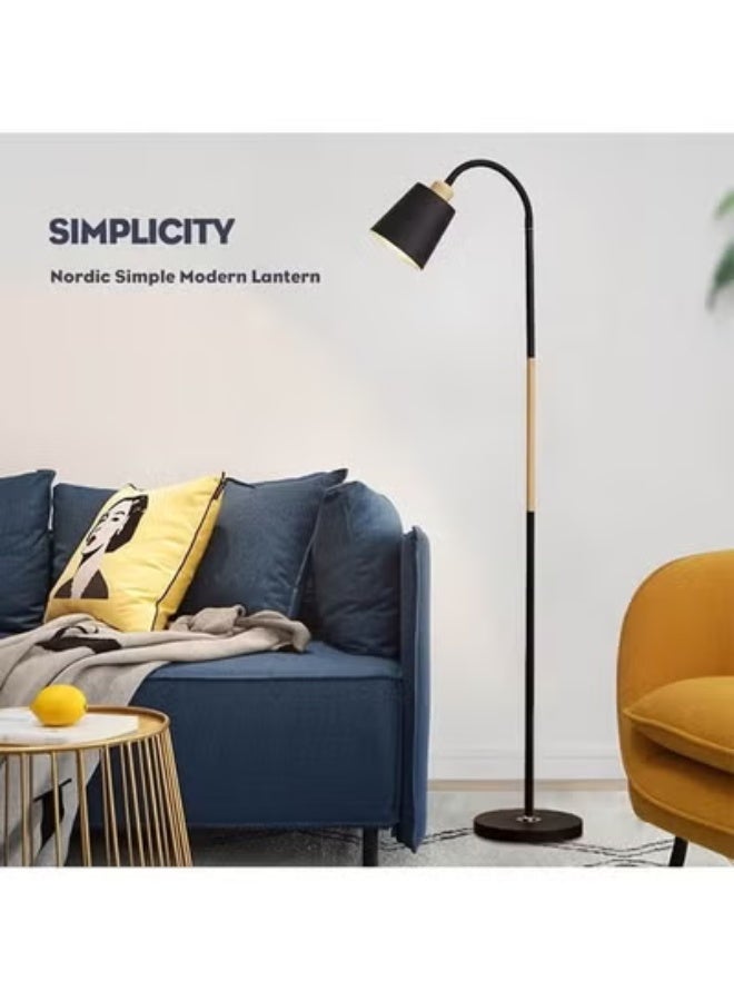 Beauenty Floor Lamps Nordic Modern Elegant Floor Lamp Pleated Cloth Cover Standing Light With E27 12W Blub for Bedroom Living Room Office Black 120 cm - Image 1