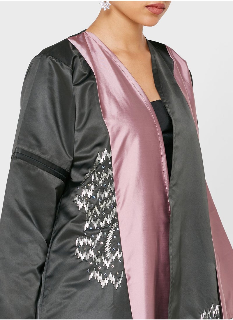 Moistreet - Colorblock Embroidered Abaya - Image 1