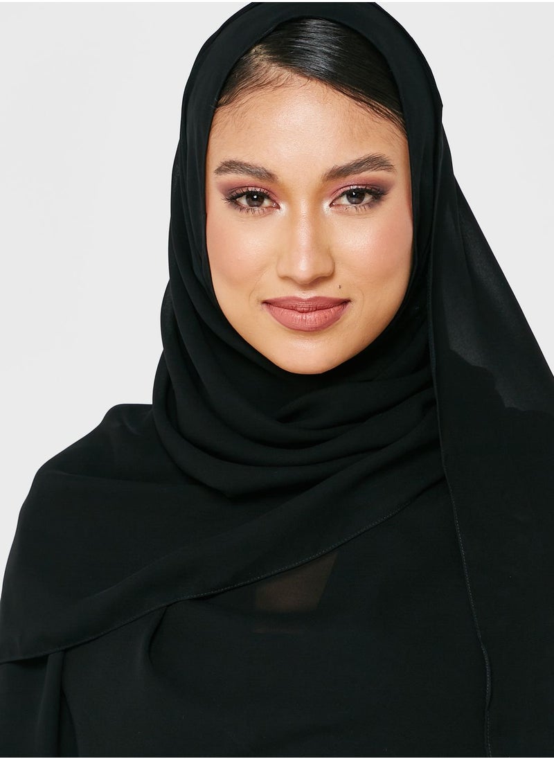 Moistreet - Colorblock Embroidered Abaya - Image 1