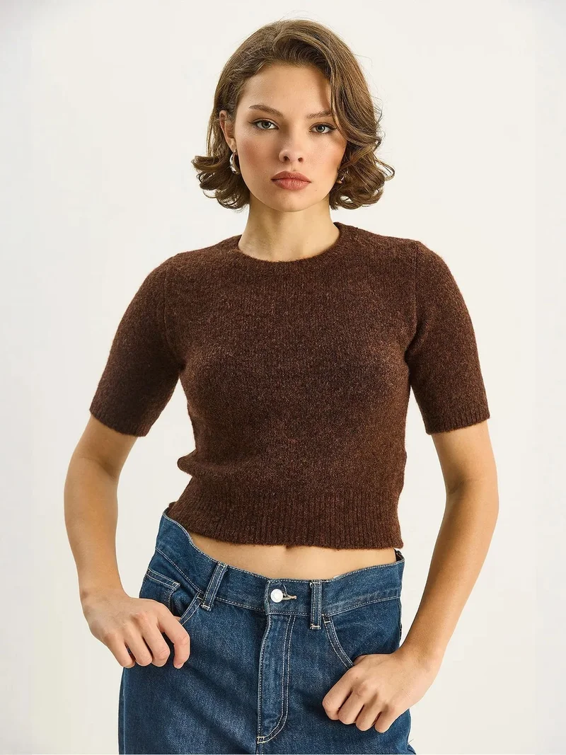 Bianco Lucci LUCCI Crew Neck Short Sleeve Knit Sweater