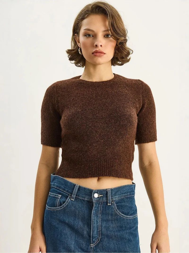 Bianco Lucci LUCCI Crew Neck Short Sleeve Knit Sweater