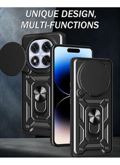 Generic Compatible for Xiaomi Redmi Note 14 Pro+ 5G Case with Sliding Camera, Integrated 360 Degree Rotating Ring Kickstand, Shockproof Protective Cover, Anti-Fall Drop Protection, Shockproof Case, Black  - Image 2