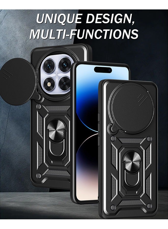 Compatible for Xiaomi Redmi Note 14 Pro+ 5G Case with Sliding Camera, Integrated 360 Degree Rotating Ring Kickstand, Shockproof Protective Cover, Anti-Fall Drop Protection, Shockproof Case, Black  - Image 2