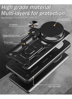 Generic Compatible for Xiaomi Redmi Note 14 Pro+ 5G Case with Sliding Camera, Integrated 360 Degree Rotating Ring Kickstand, Shockproof Protective Cover, Anti-Fall Drop Protection, Shockproof Case, Black  - Image 4