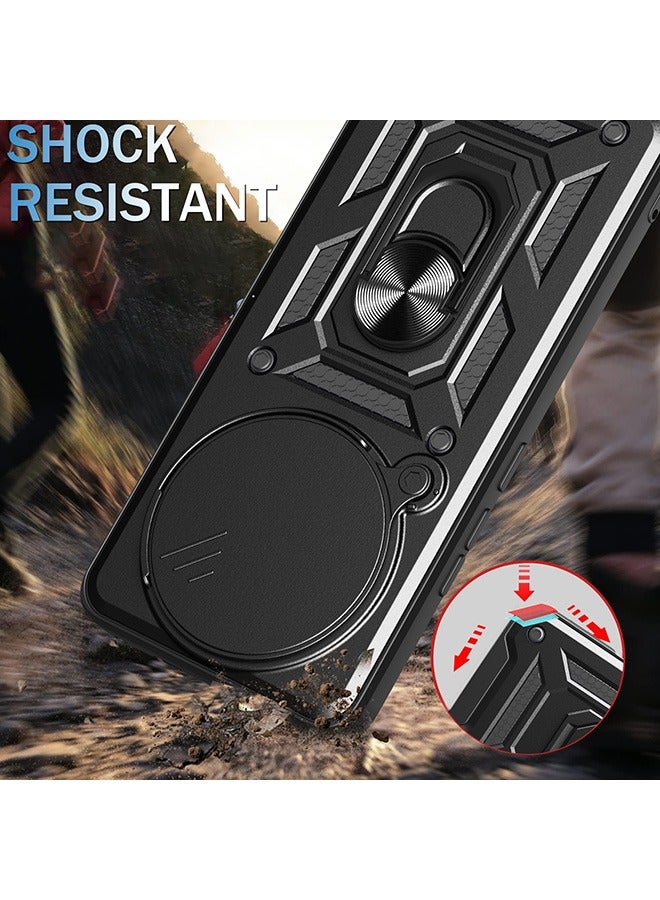 Compatible for Xiaomi Redmi Note 14 Pro+ 5G Case with Sliding Camera, Integrated 360 Degree Rotating Ring Kickstand, Shockproof Protective Cover, Anti-Fall Drop Protection, Shockproof Case, Black  - Image 5