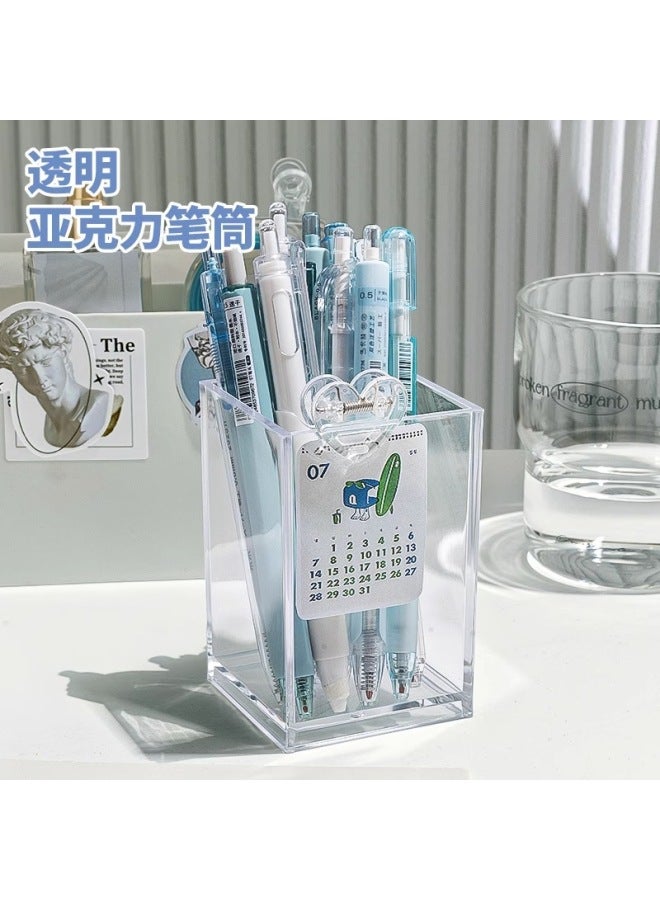 Autonomy Unprinted Style Transparent Acrylic Pen Holder Student Stationery Finishing Storage Box Simple Personalized Desktop Sundries Storage Holder - Image 2