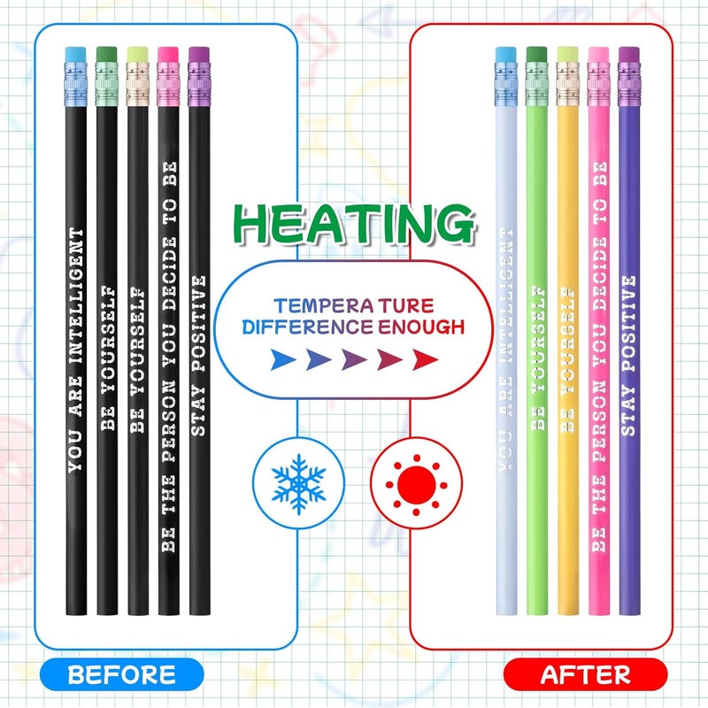 Epakh 100 Pcs Inspirational Pencils Color Changing Pencils Bulk with Eraser HB Wooden Pens Gift for Kids Students Classroom Christmas Party(Bright Colors,Classic Style) - Image 3