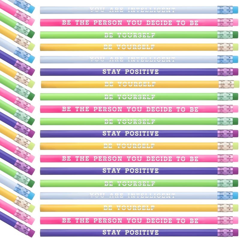 Epakh 100 Pcs Inspirational Pencils Color Changing Pencils Bulk with Eraser HB Wooden Pens Gift for Kids Students Classroom Christmas Party(Bright Colors,Classic Style) - Image 1